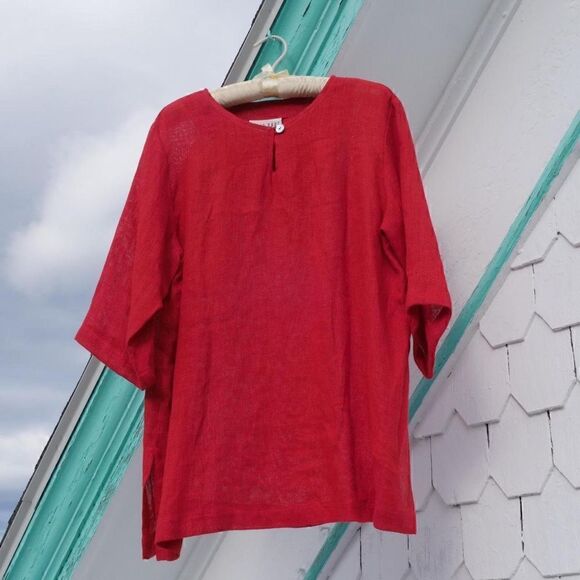 Cute 90s vintage brick red linen top - Picture 3 of 5